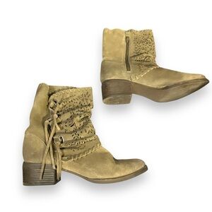 Naughty Monkey Tan Vamp Phyer Suede Leather Ankle Boots Tassels Western 9
